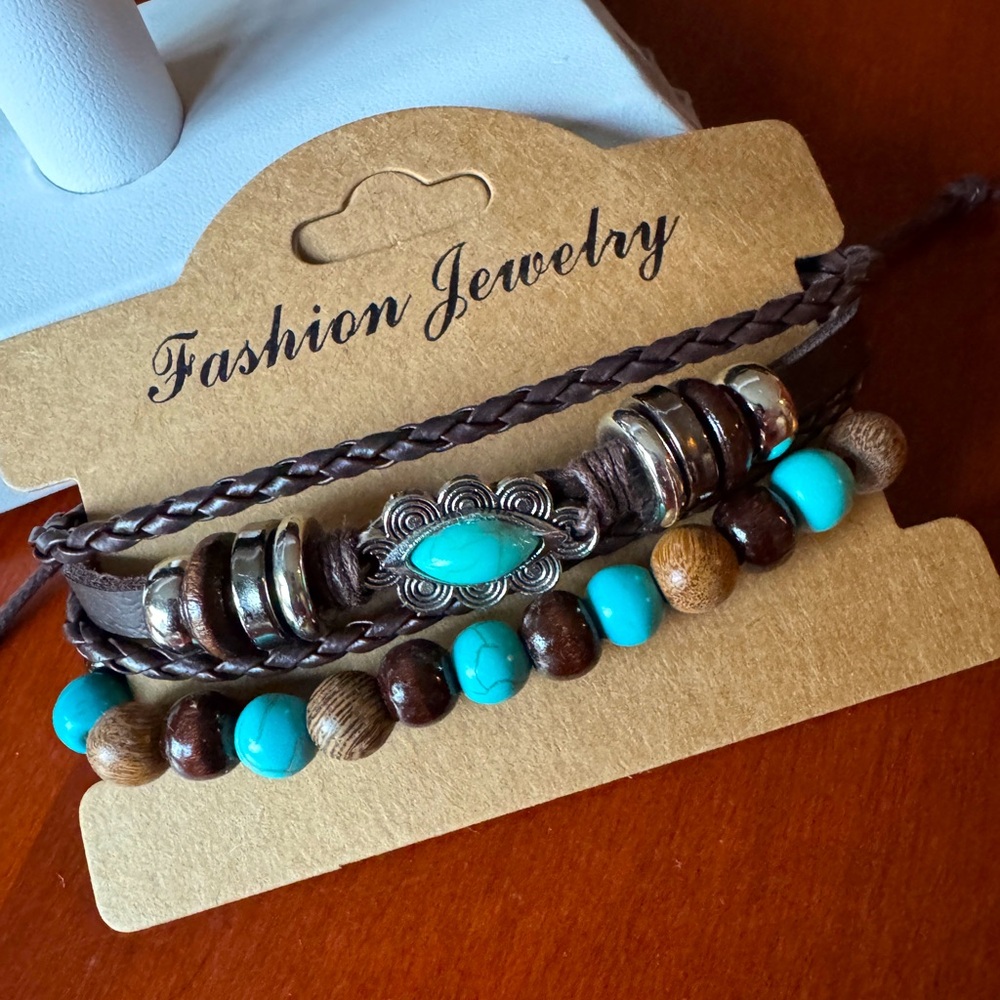 Bohemian Brown and Blue Layered Bracelet Set